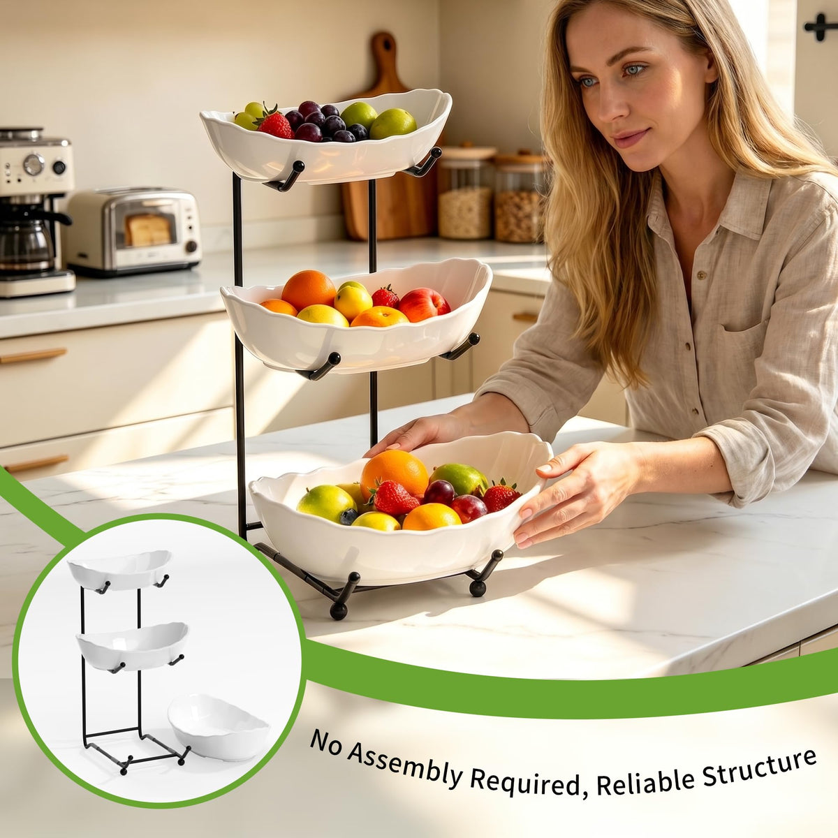 3 Tier Ceramic Fruit Bowl with Metal Stand P8228