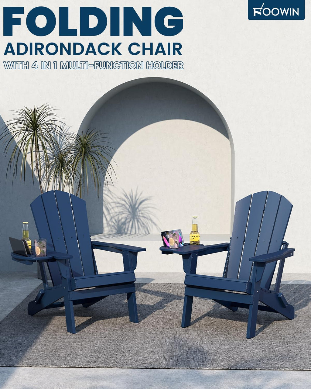 Folding Adirondack Chair Set of 8 with Cup Holder W7096