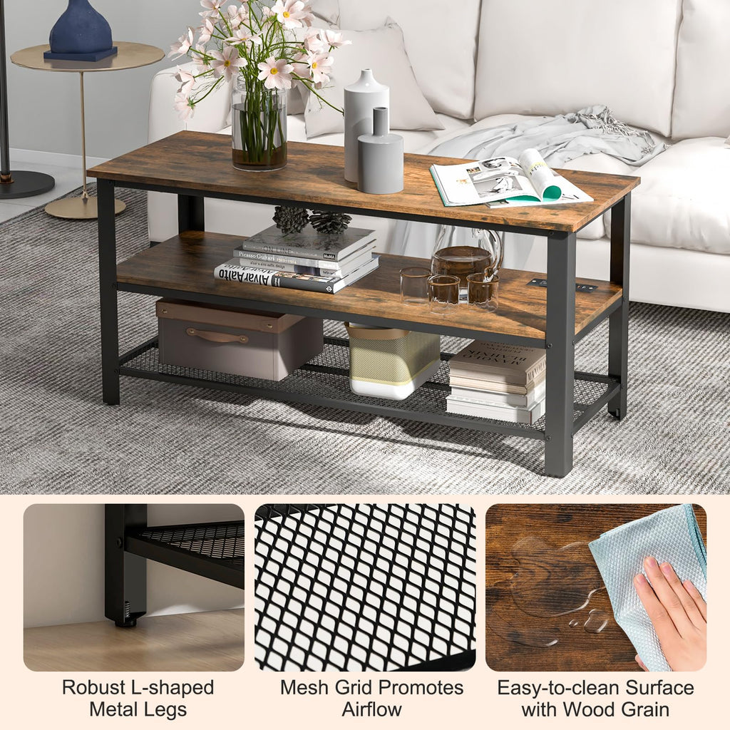 Small 3-Tier TV Stand with Power Outlets and USB Ports D47942