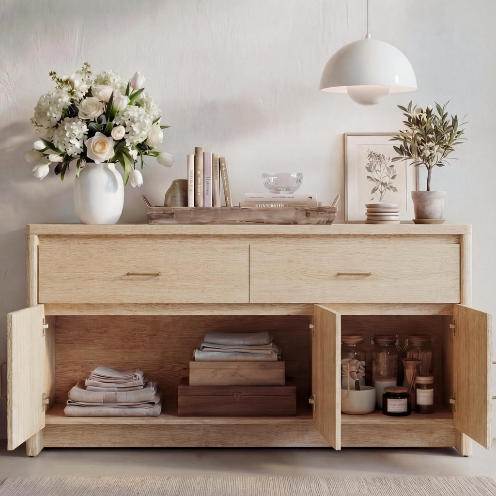 59" Wood Sideboard Buffet Cabinet with Adjustable Shelves & Drawers J2728