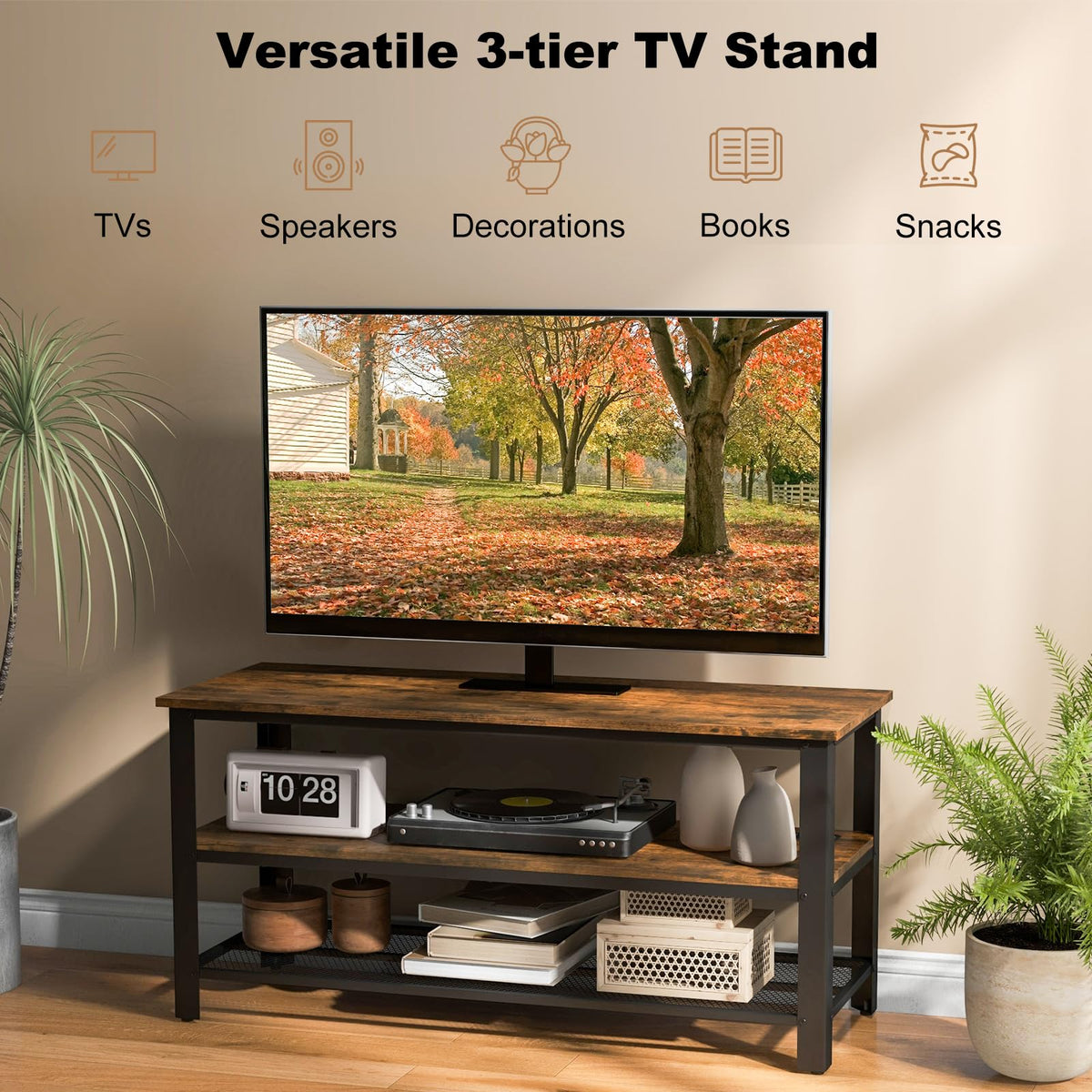 Small 3-Tier TV Stand with Power Outlets and USB Ports D47942