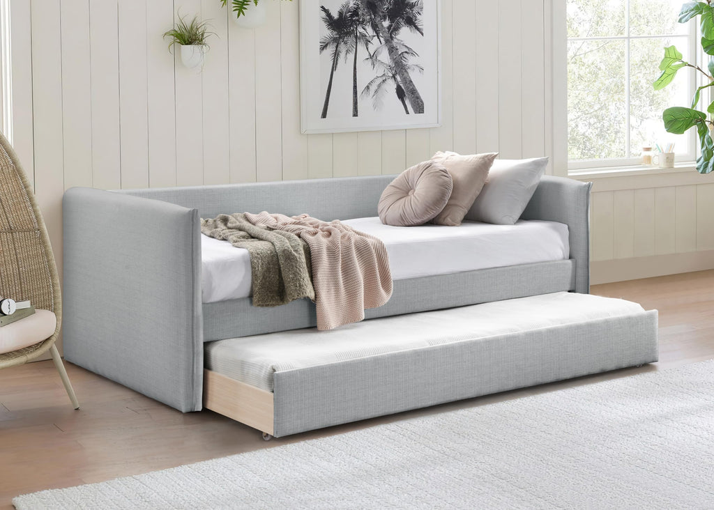Light Grey Linen Textured Twin Daybed with Trundle Z861617
