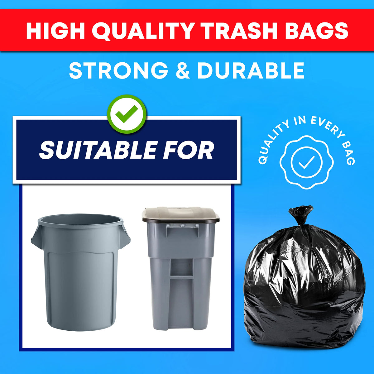 55-60 Gallon Heavy Duty Black Trash Bags 150 Bags T682065