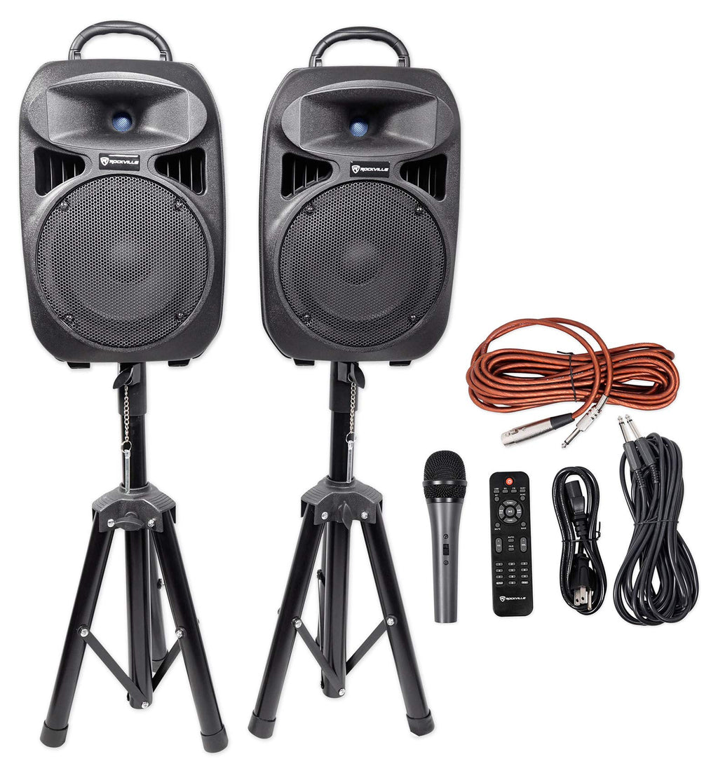 Powered PA Speaker Package with Mic Stands Cables H7006