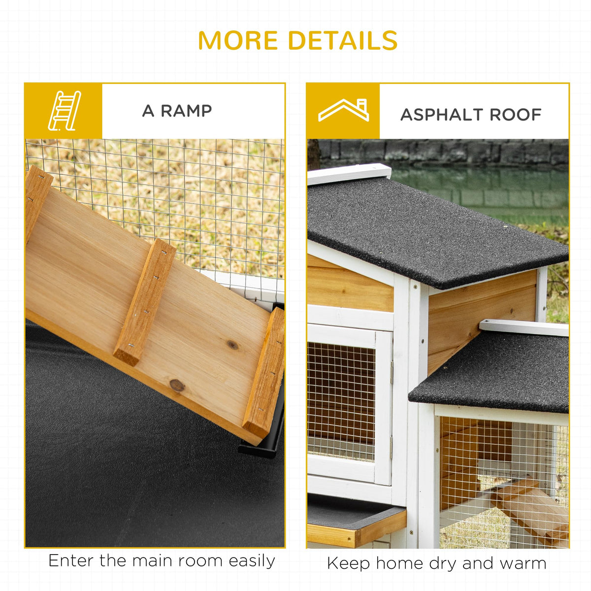 White Wooden Rabbit Hutch with Ramp W812959