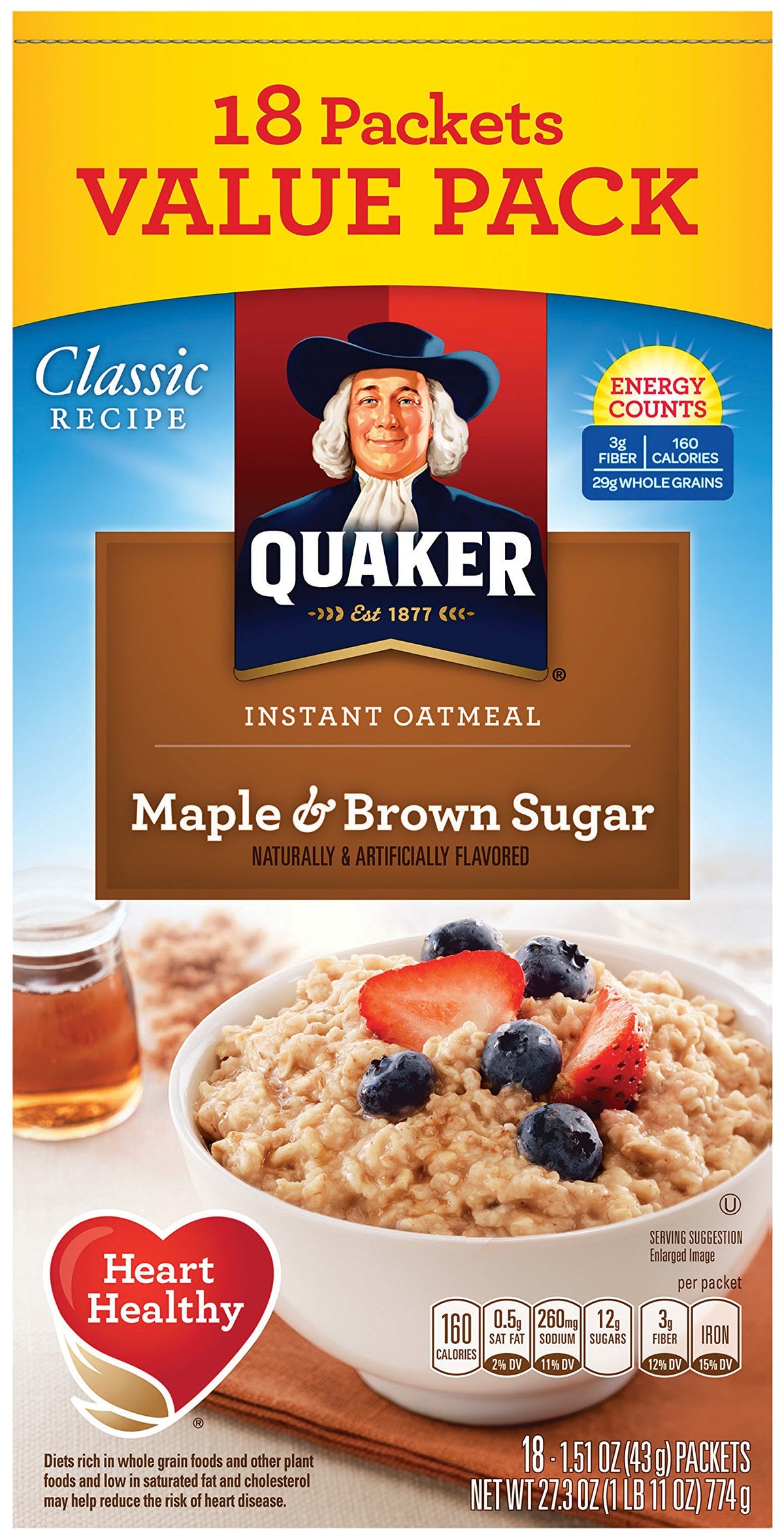 Instant Oatmeal Maple Brown Sugar 18 Count Pack of 4 C792