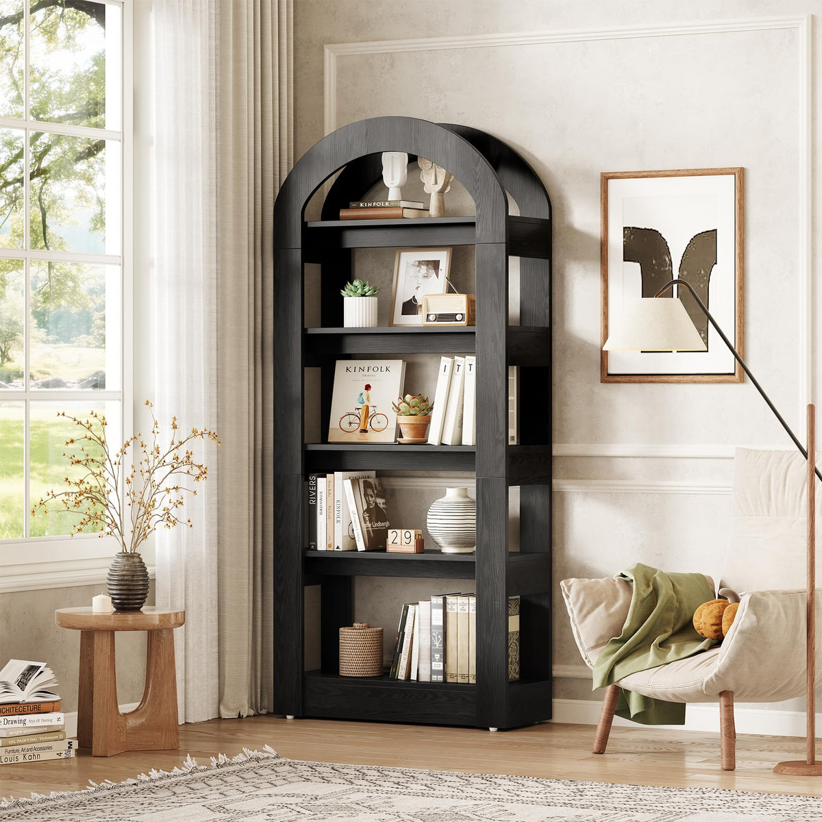 5-Tier Arch-Shaped Wooden Bookshelf R633659