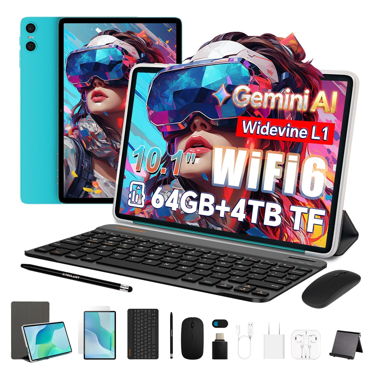10.1" Android 2-in-1 Tablet Bundle with Keyboard Mouse Case N790