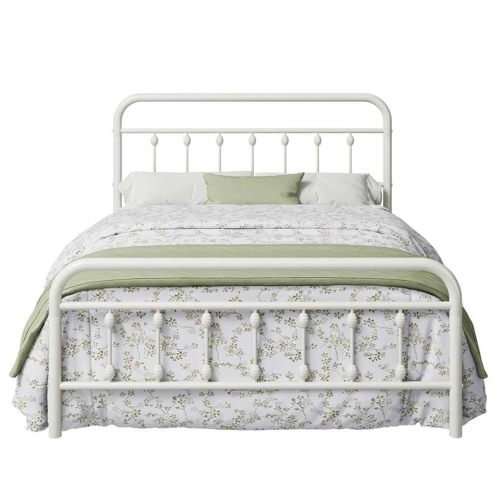 14 Inches Full Size Off White Metal Platform Bed Frame A62057