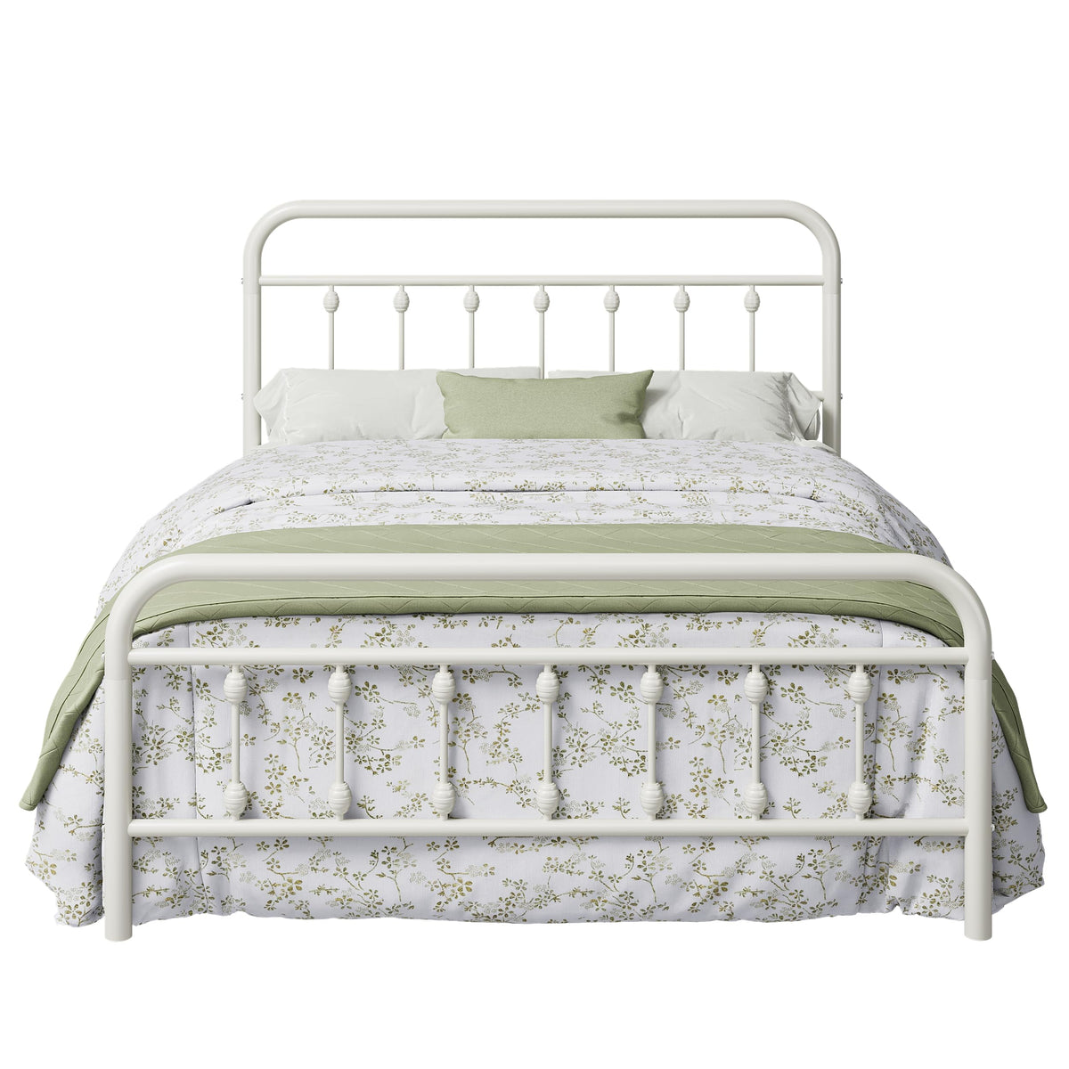 14 Inches Full Size Off White Metal Platform Bed Frame A62057