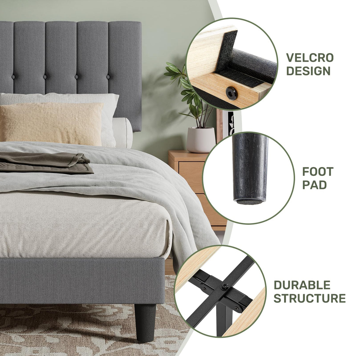 Queen Size Bed Frame with Headboard J1357