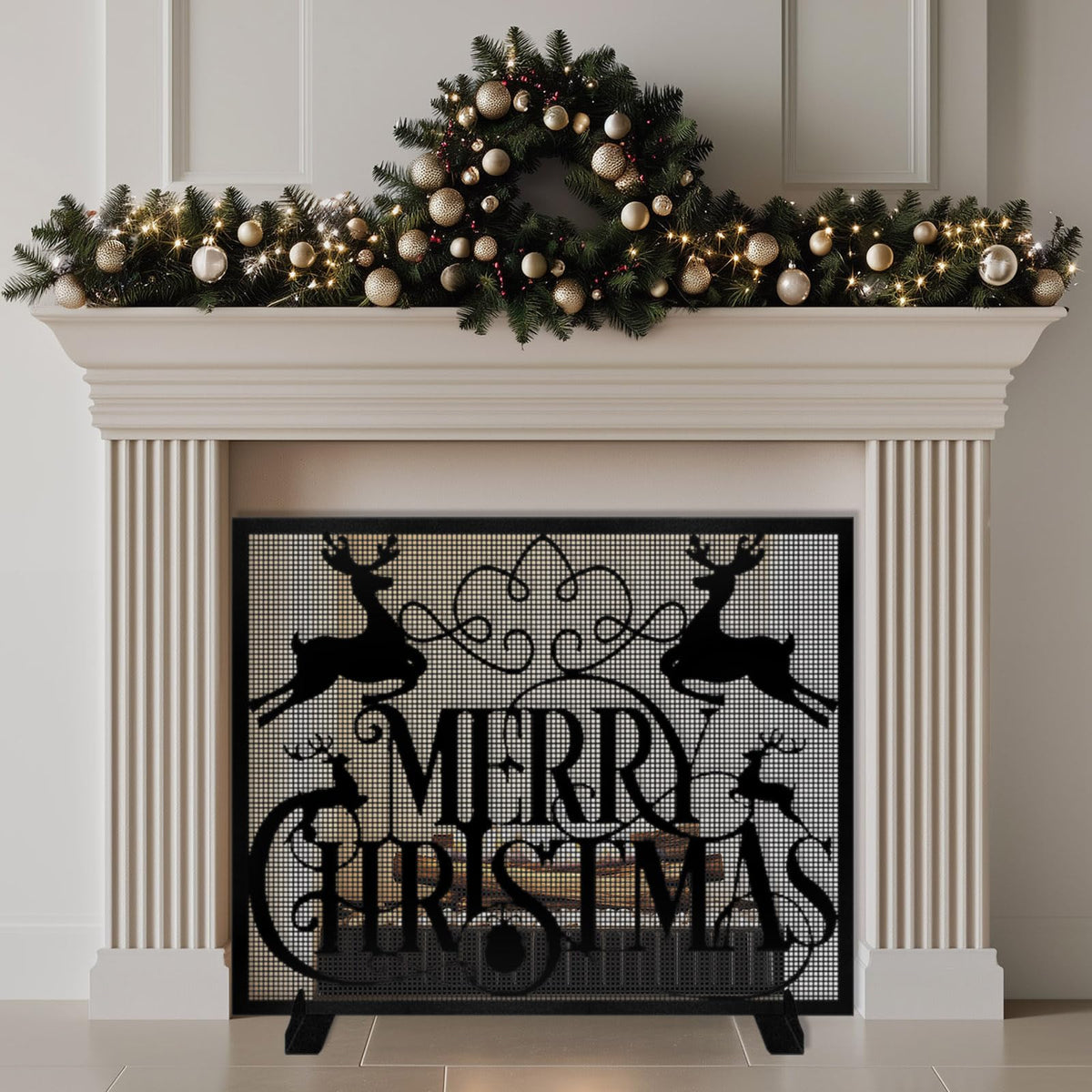 Christmas Fireplace Screen I352