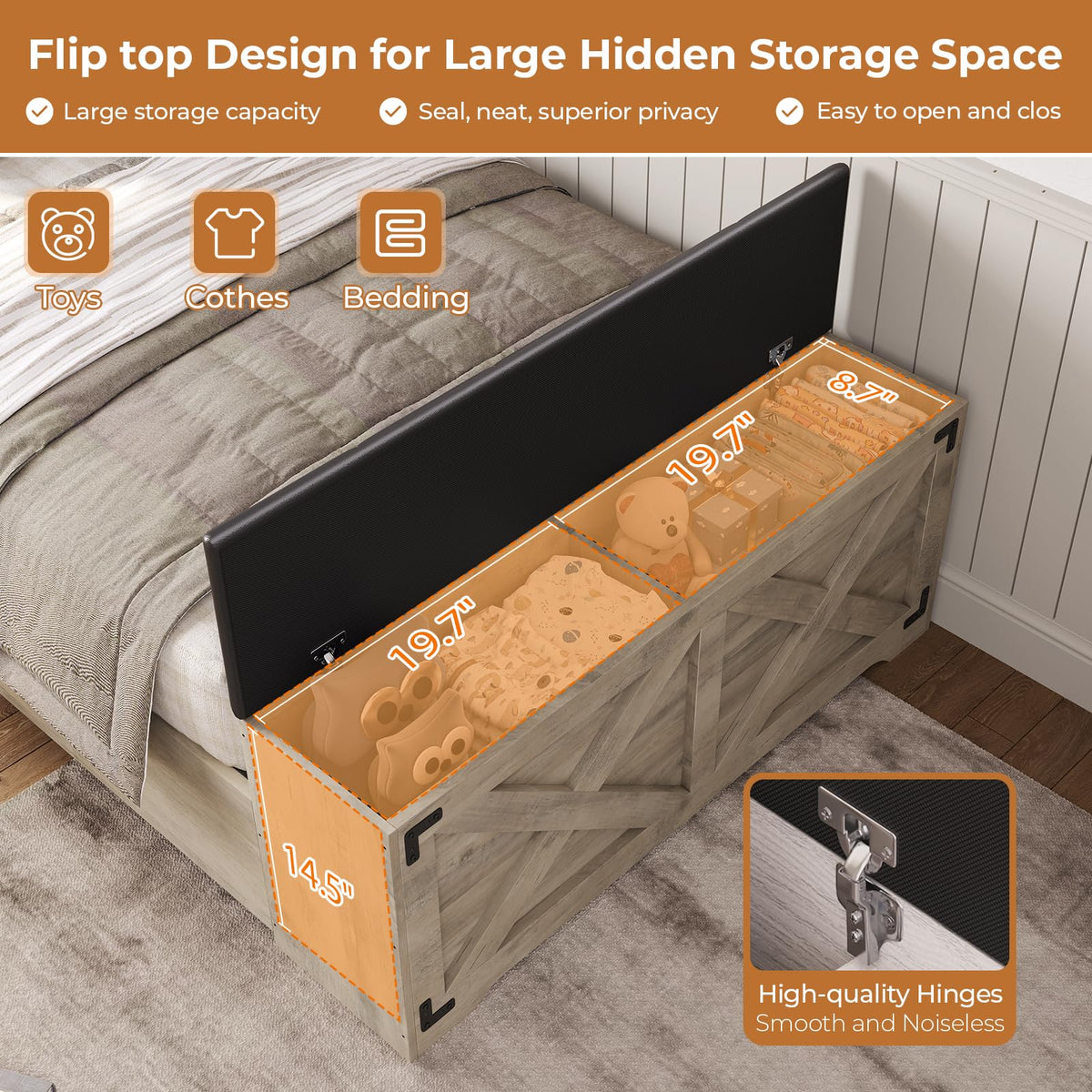 Oak Gray Wood Twin Size Bed Frame with Storage Headboard and Charging Station O421944