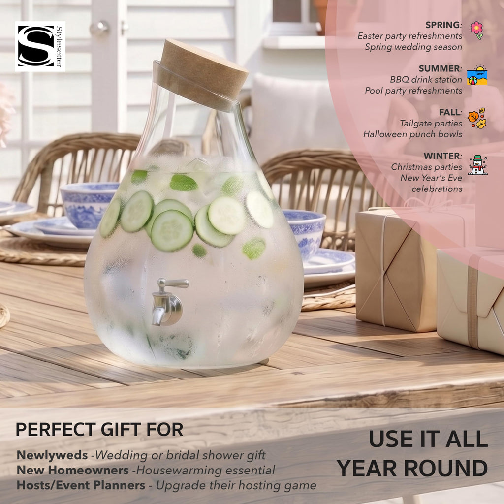 Glass Beverage Dispenser with Cork Lid and Stand 2.5 Gal V35709