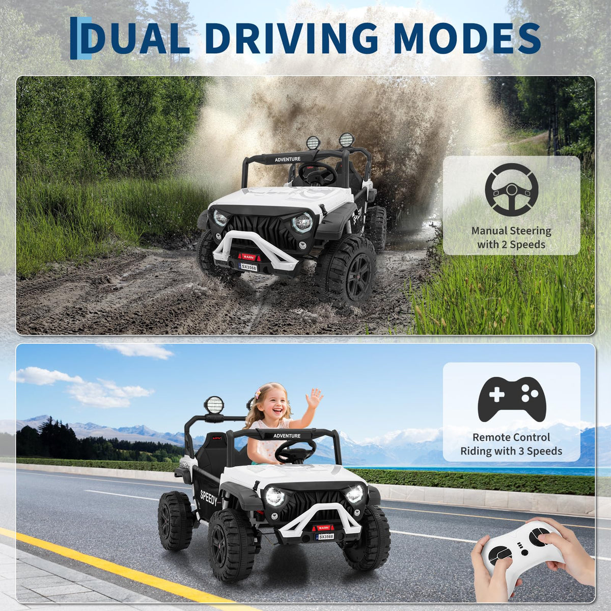 24V 4WD Electric Car 2 Seater UTV with Remote Control B290239