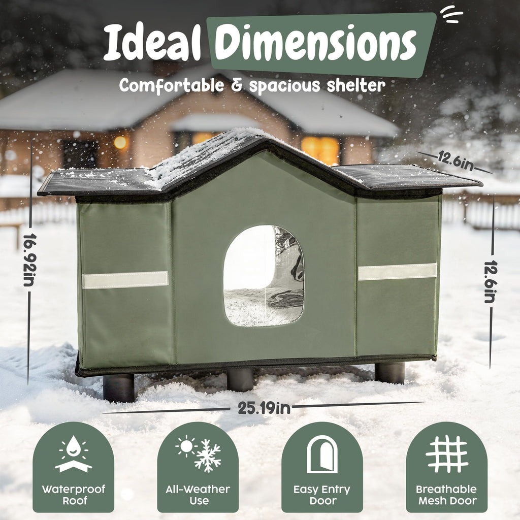 Insulated Outdoor Cat House with Self Warming & Self Cooling Mat F423534