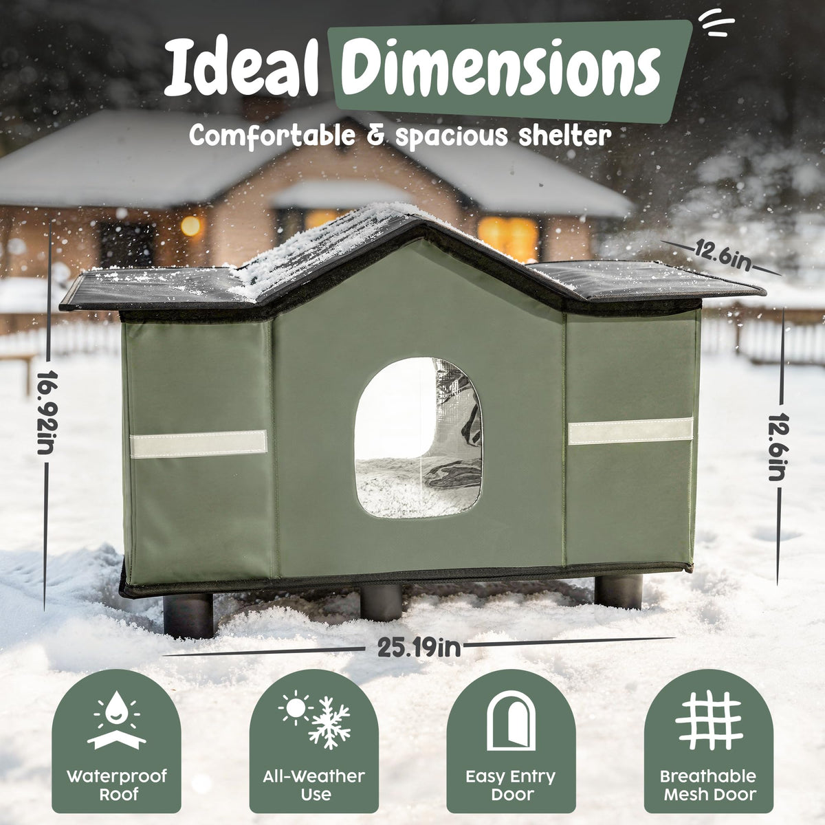 Insulated Outdoor Cat House with Self Warming & Self Cooling Mat F423534