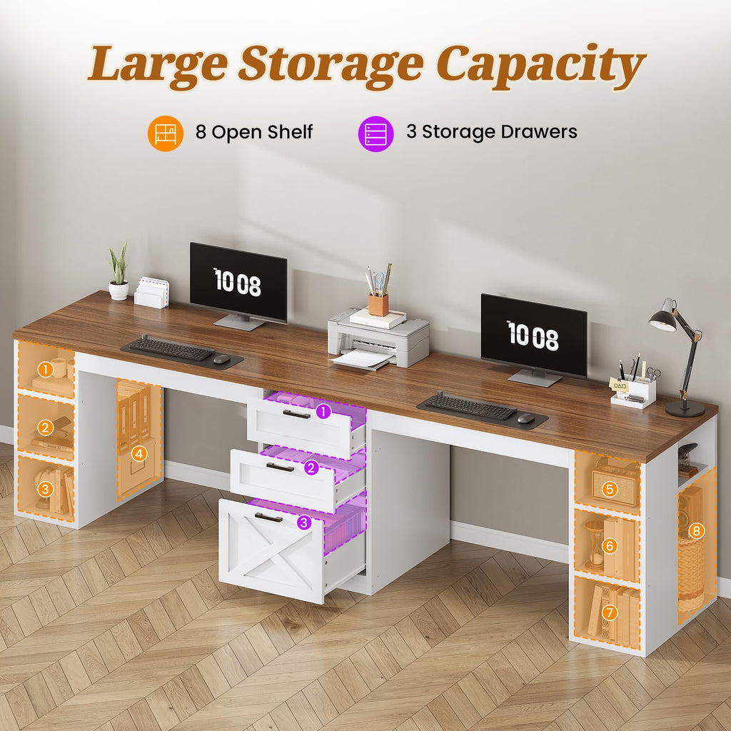 96.5" 2 Person Computer Desk with Storage Drawers T35515