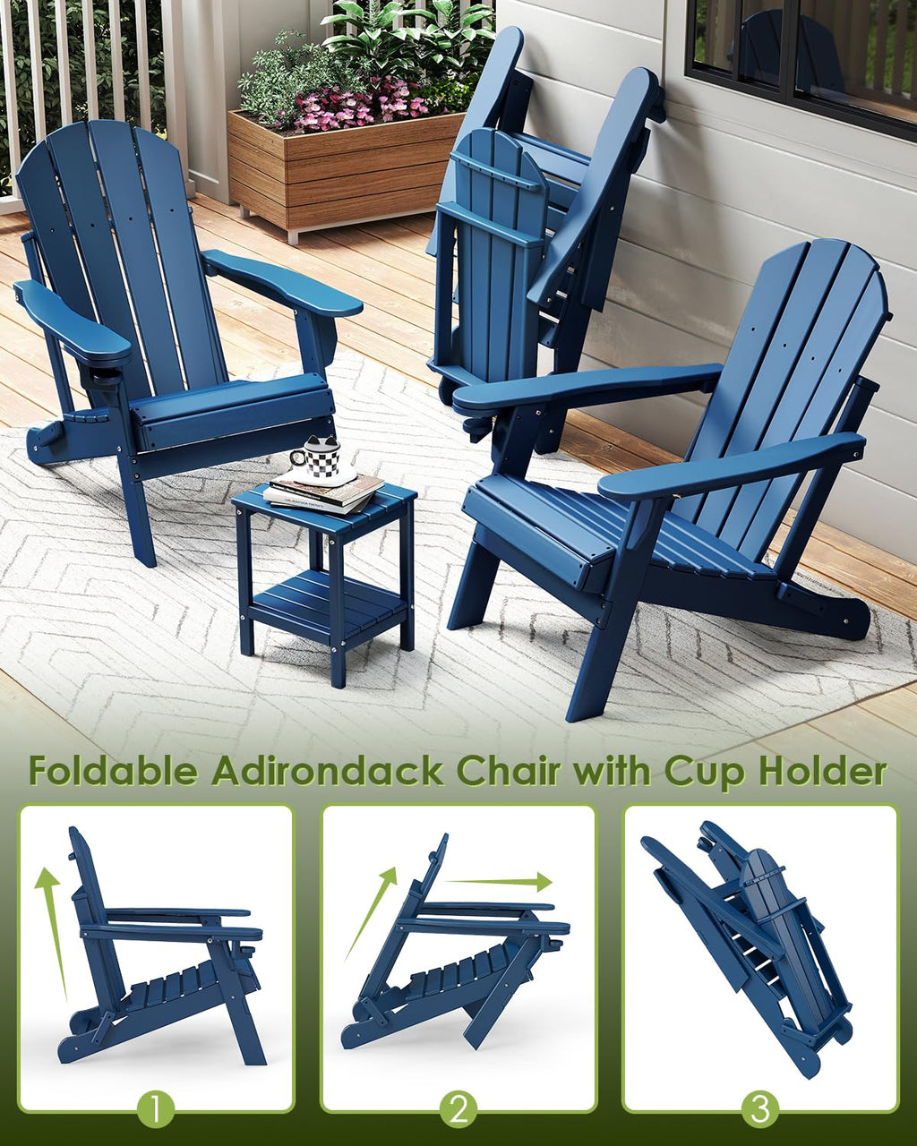 Folding Adirondack Chairs Set of 2 Blue F560