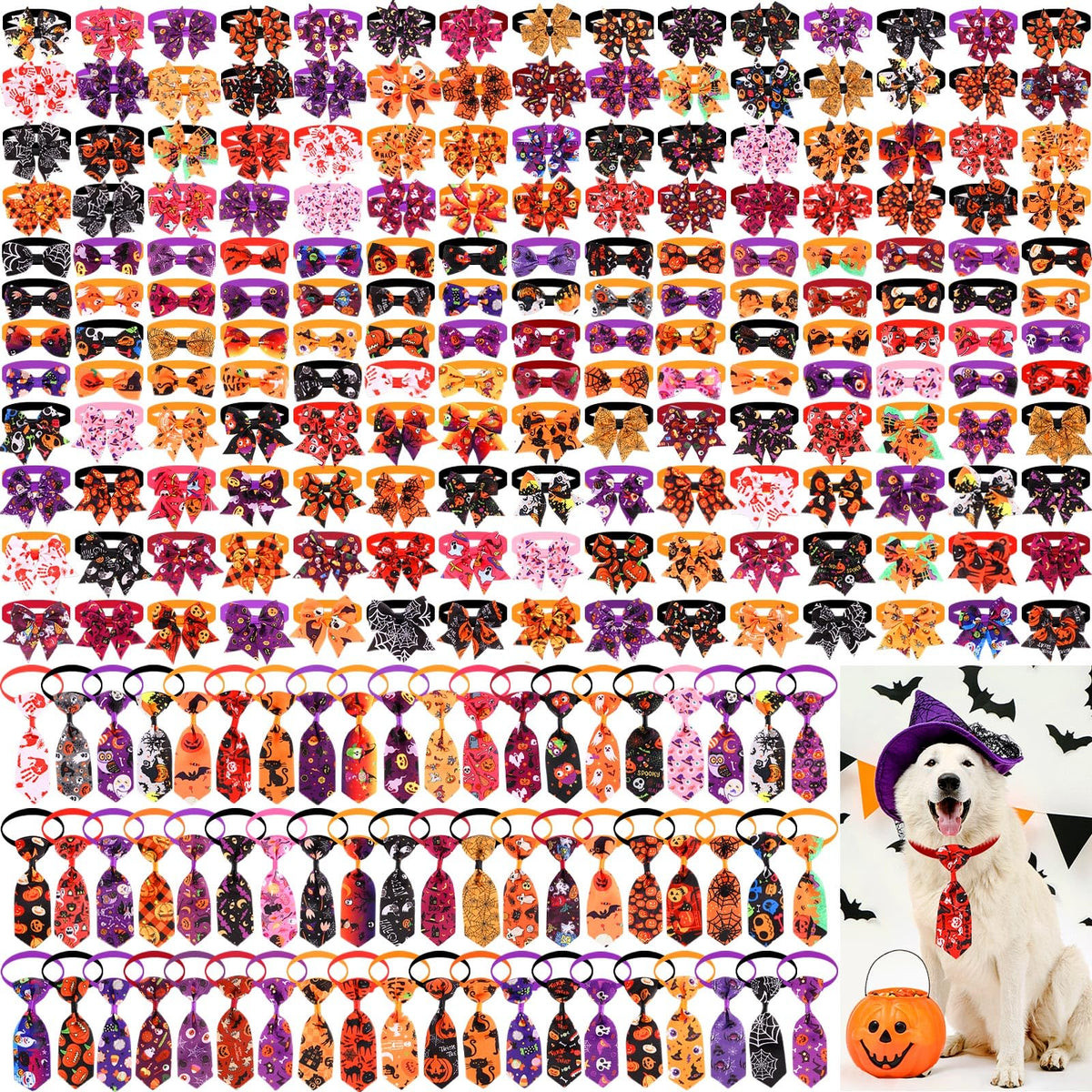 240 Pcs Halloween Dog Bows Tie Collars S486477