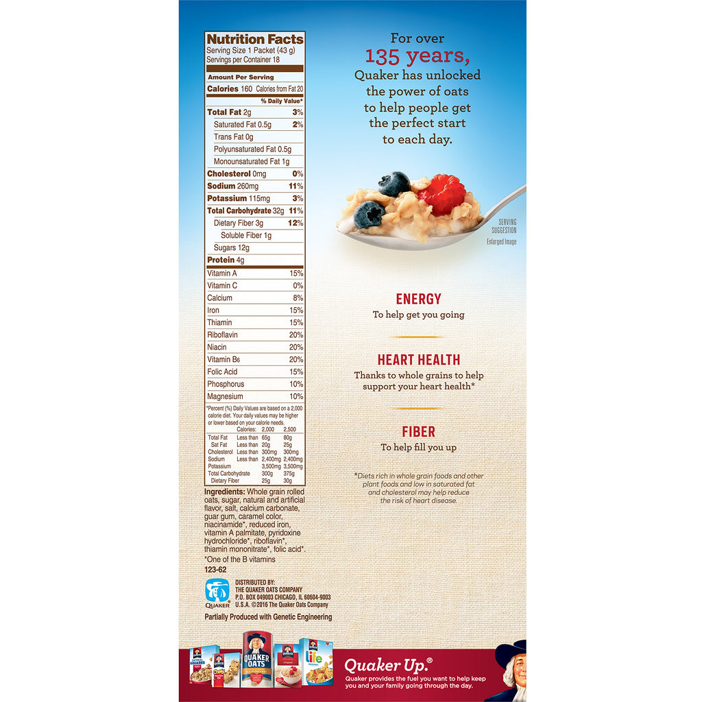 Instant Oatmeal Maple Brown Sugar 18 Count Pack of 4 C792