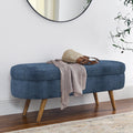 Dark Blue Upholstered Storage Bench with Rubber Wood Legs M98152