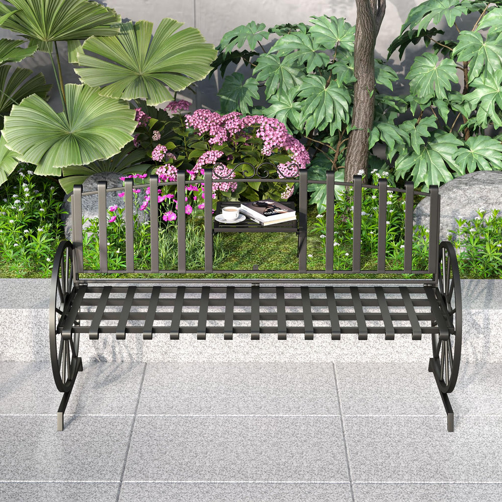 Black Outdoor Garden Bench with Built-in Table K779