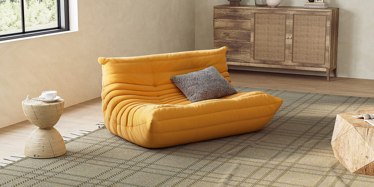 Yellow Suede Memory Foam Loveseat Bean Bag Chair W57170