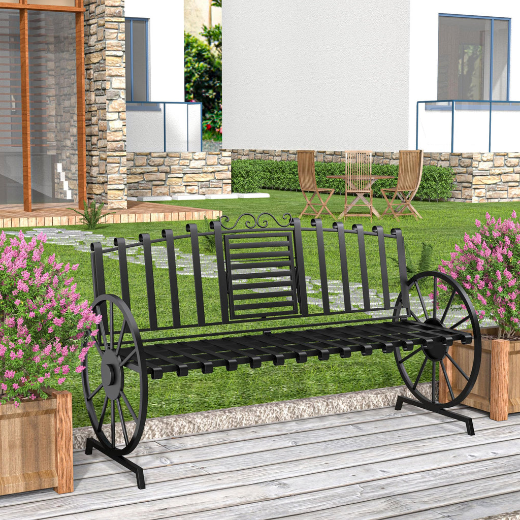 Black Outdoor Garden Bench with Built-in Table K779