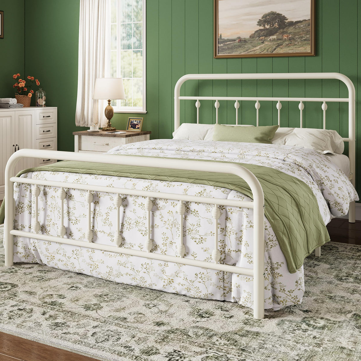 14 Inches Full Size Off White Metal Platform Bed Frame A62057