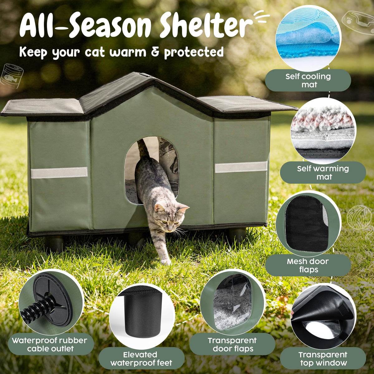 Insulated Outdoor Cat House with Self Warming & Self Cooling Mat F423534