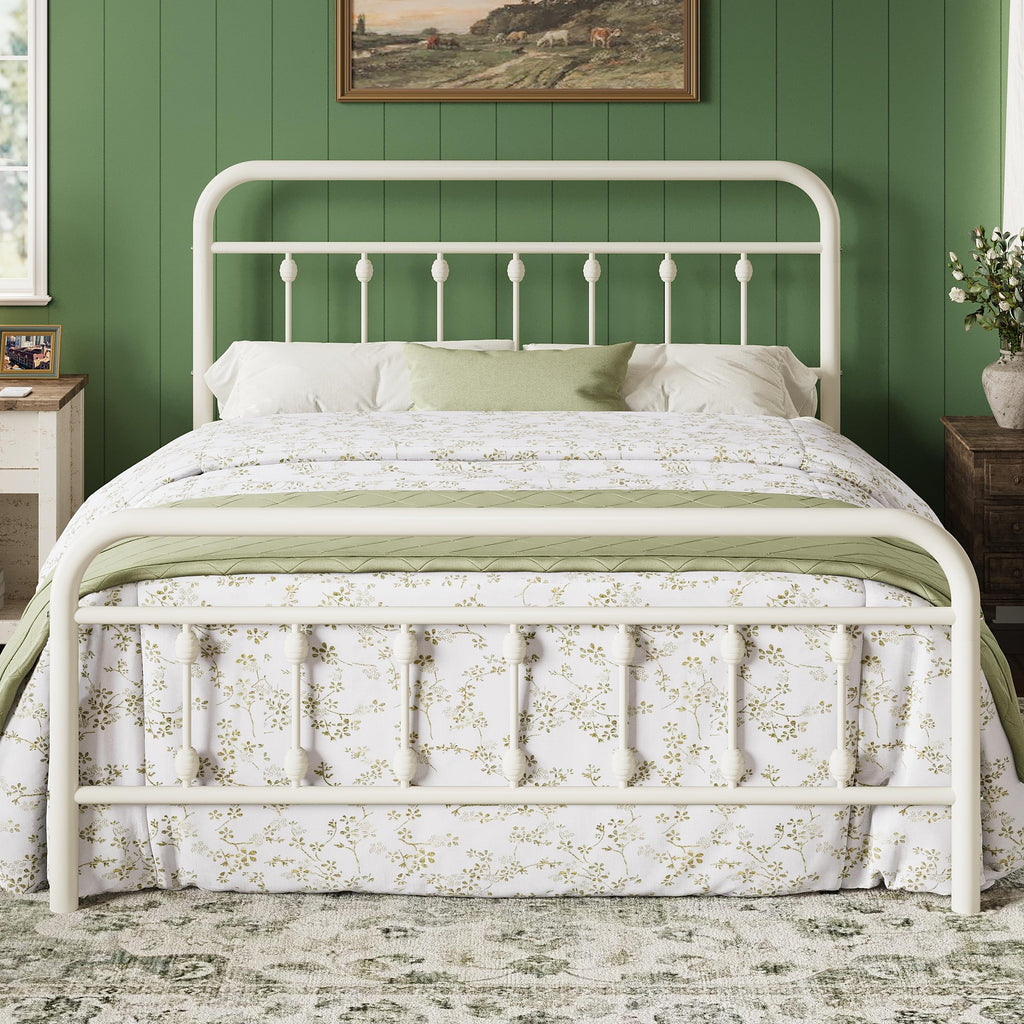 14 Inches Full Size Off White Metal Platform Bed Frame A62057