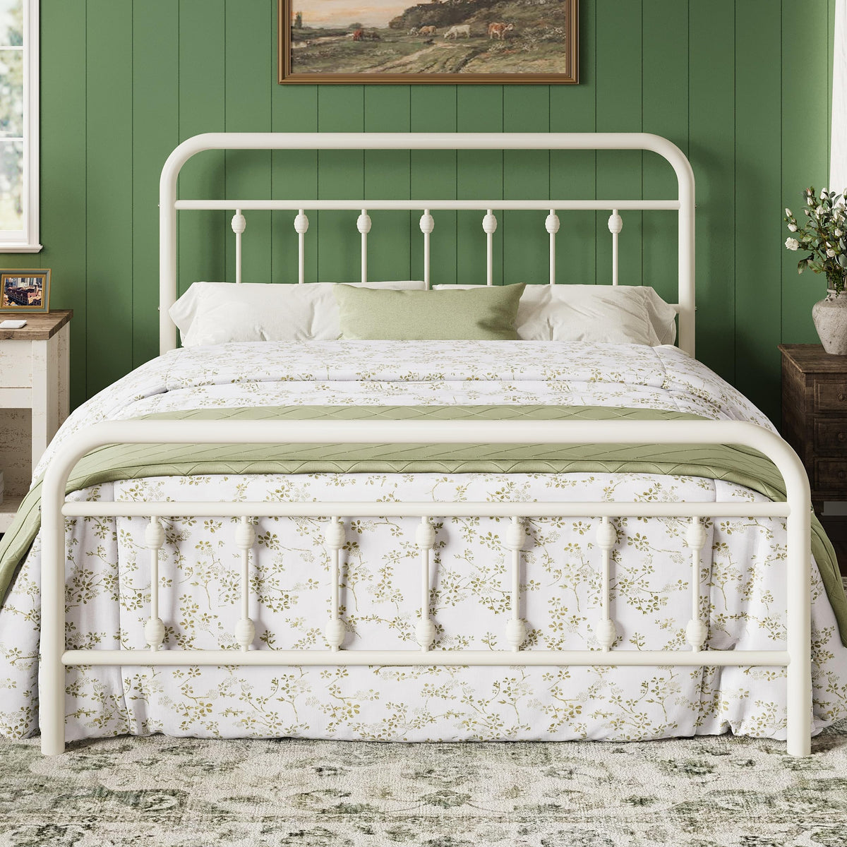 14 Inches Full Size Off White Metal Platform Bed Frame A62057