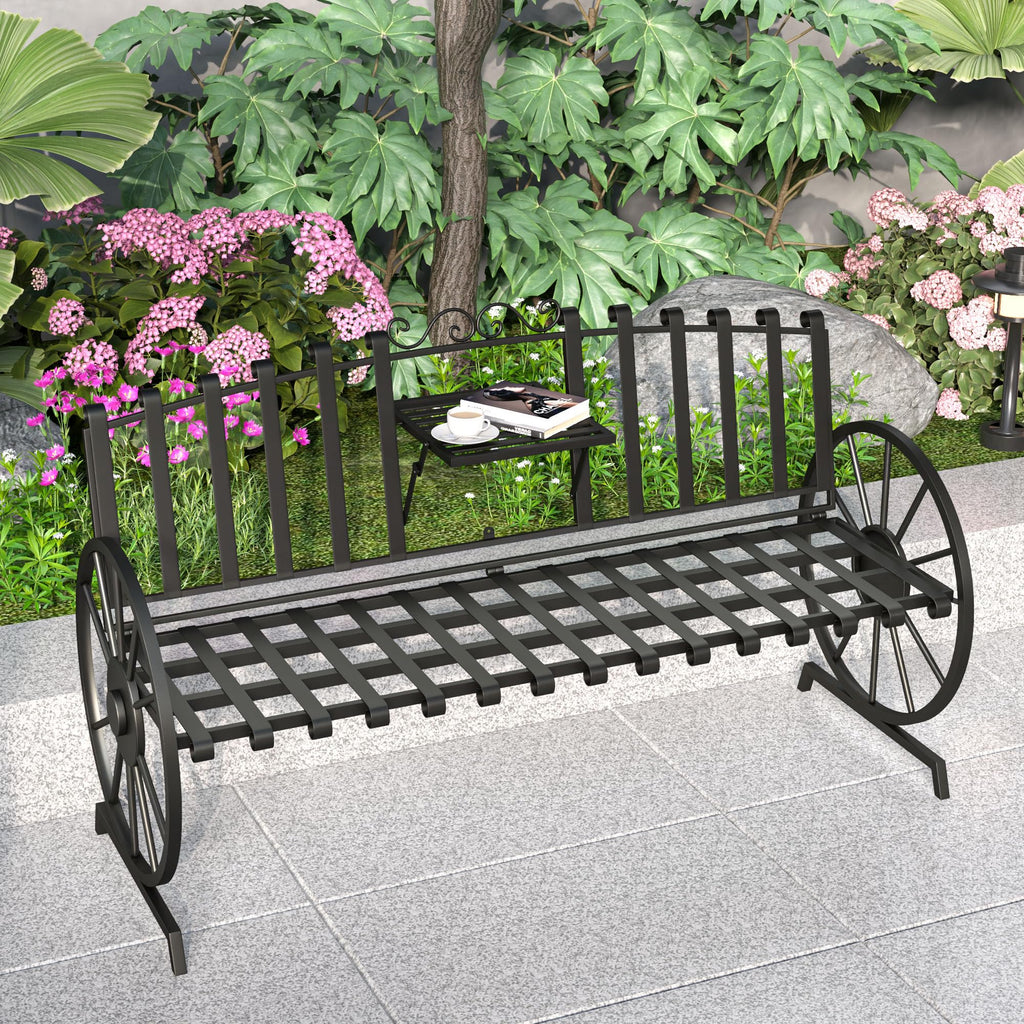 Black Outdoor Garden Bench with Built-in Table K779