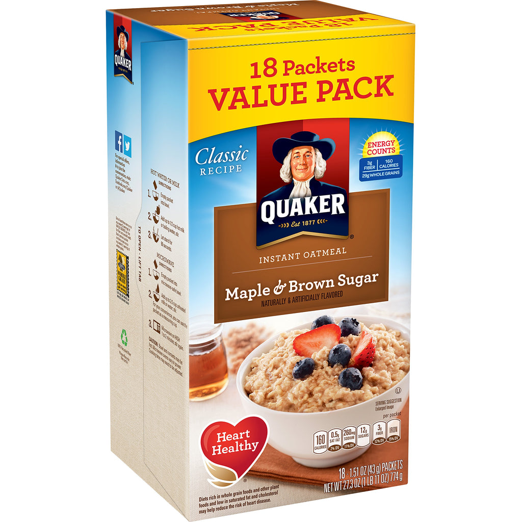 Instant Oatmeal Maple Brown Sugar 18 Count Pack of 4 C792