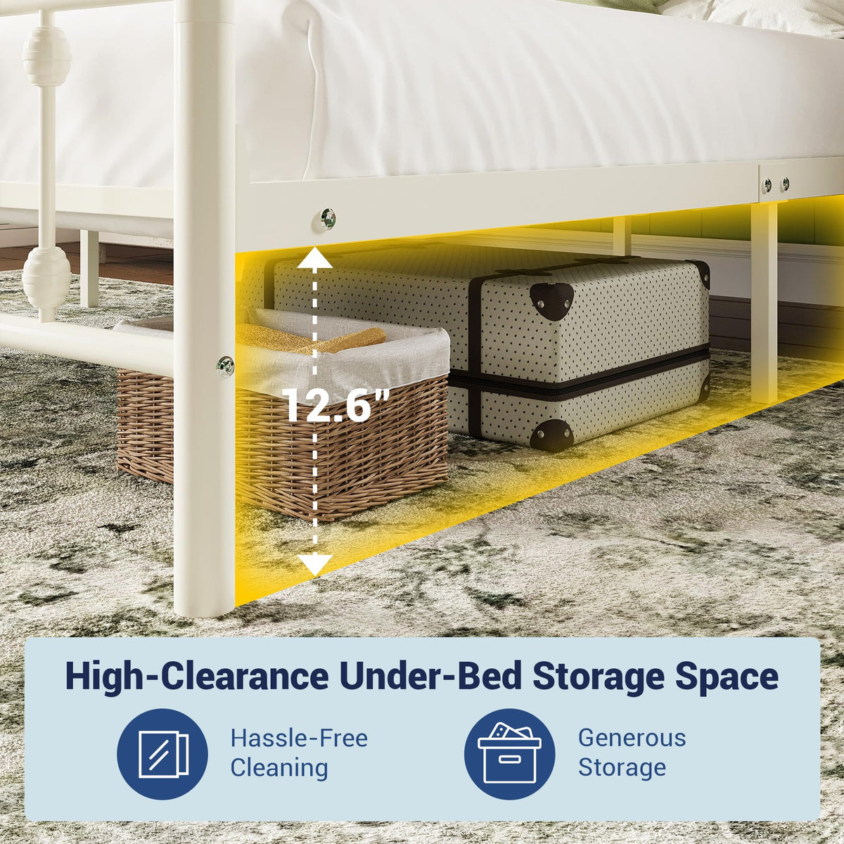 14 Inches Full Size Off White Metal Platform Bed Frame A62057