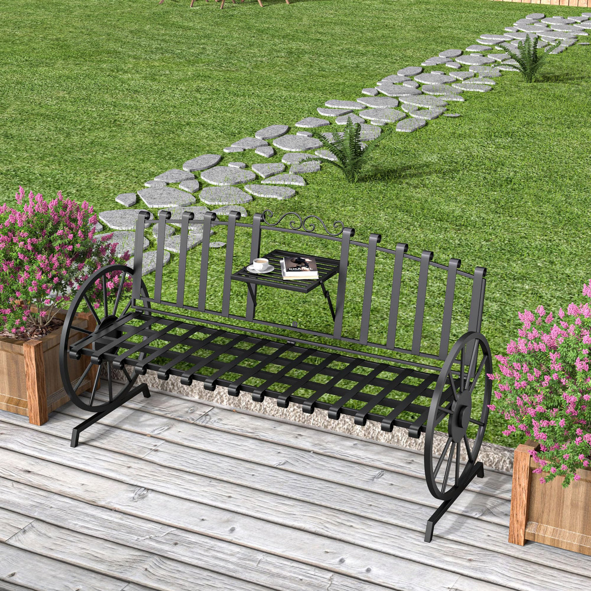 Black Outdoor Garden Bench with Built-in Table K779