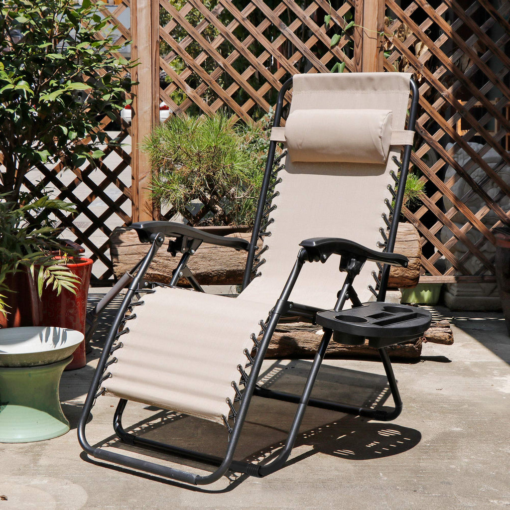 Zero Gravity Chair Set of 2 Folding Recliner with Cup Holder Tray and Pillow T5551