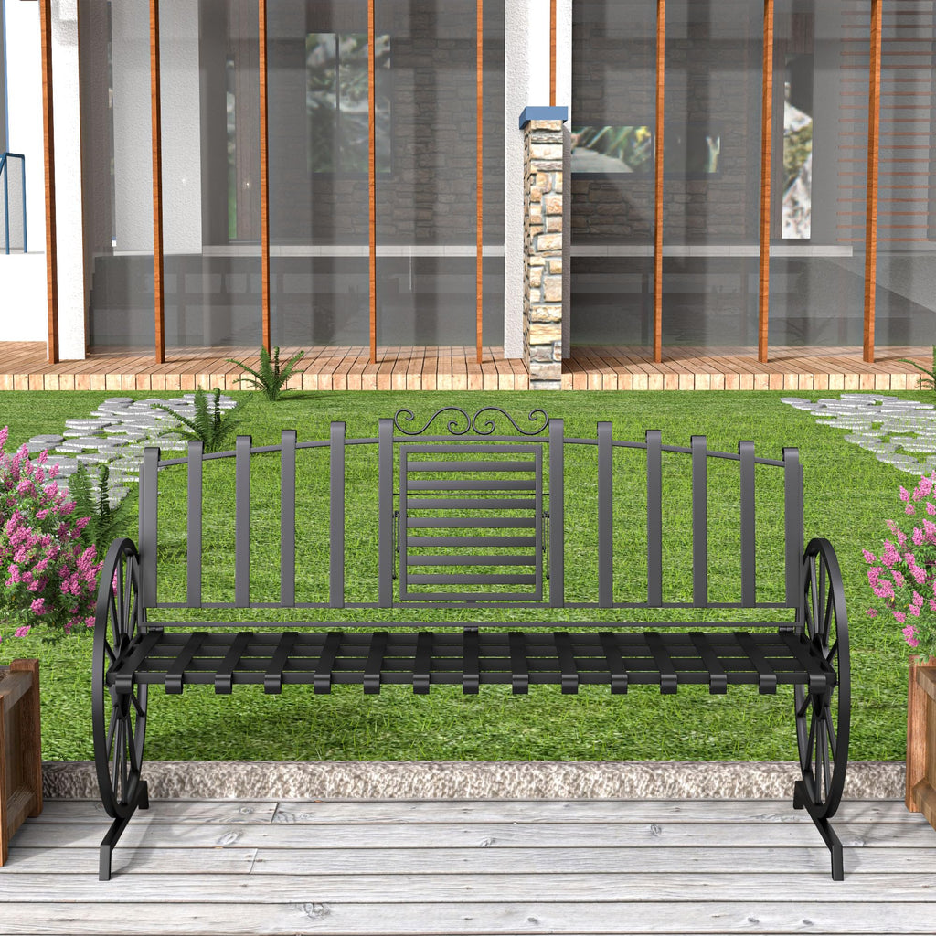 Black Outdoor Garden Bench with Built-in Table K779