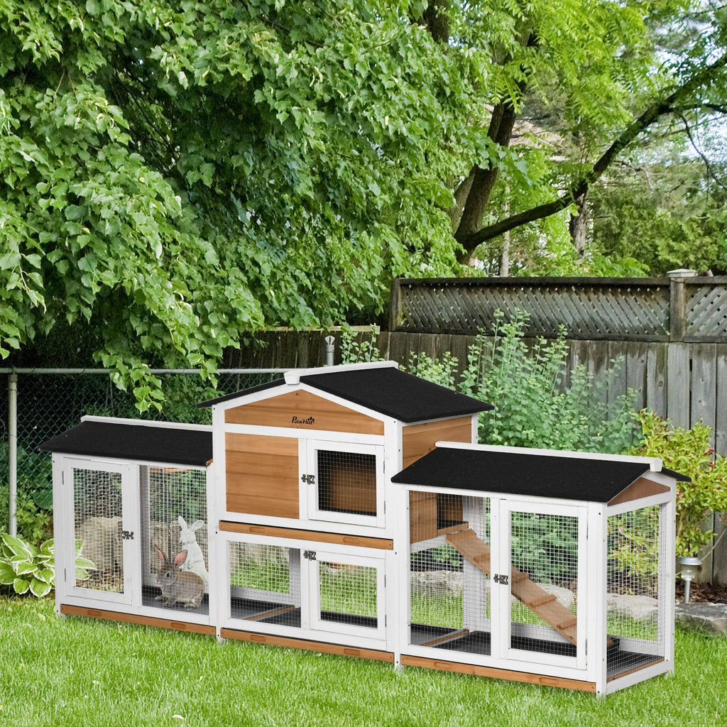 White Wooden Rabbit Hutch with Ramp W812959