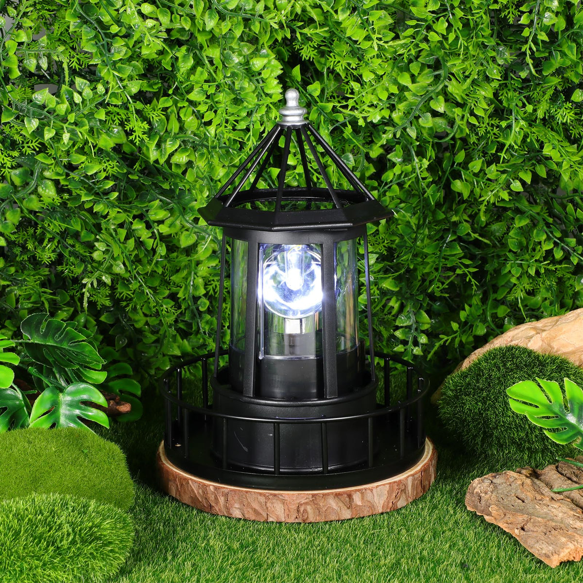 Solar Lighthouse Rotating LED Light IP65 Waterproof Outdoor Lamp F1342